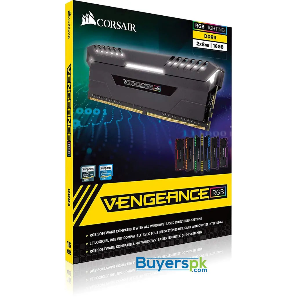 CORSAIR Vengeance RGB 16GB (2x8GB) DDR4 3200MHz C16 Desktop Memory - Black - RAM CORSAIR Vengeance RGB 16GB (2x8GB) DDR4 3200MHz C16 Desktop Memory - Black - RAM